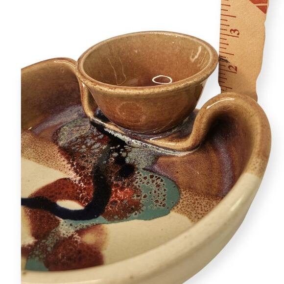 Bruce Larrabee Bi-part Ceramic Glazed Chip Dip Serving Bowl Artisan Pottery - Picture 9 of 10